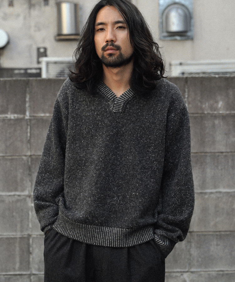 shiun ウール100% Vネックセーター S グレー系 shiun(シウン) ONLINE shiun ウール100% Vネックセーター S グレー系 shiun(シウン) ONLINE