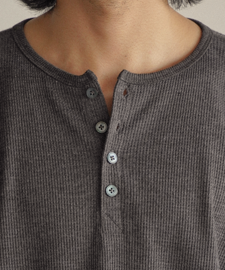 WAFFLE HENLEY NECK L/S TEE