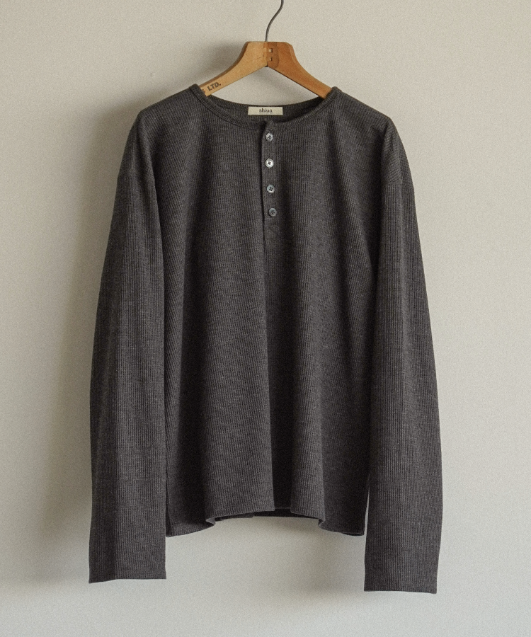 WAFFLE HENLEY NECK L/S TEE