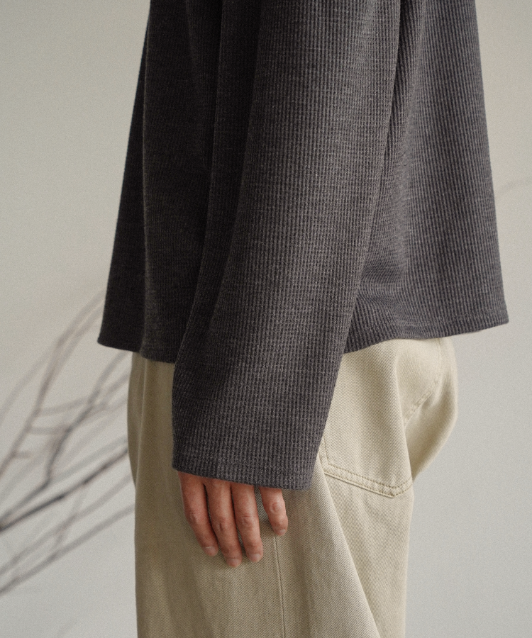 WAFFLE HENLEY NECK L/S TEE